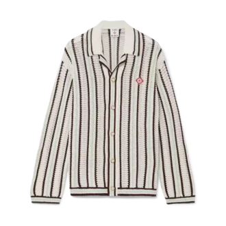 Cămașă din bumbac croșetat cu dungi