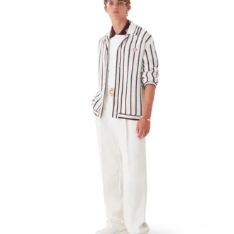 Cămașă din bumbac croșetat cu dungi