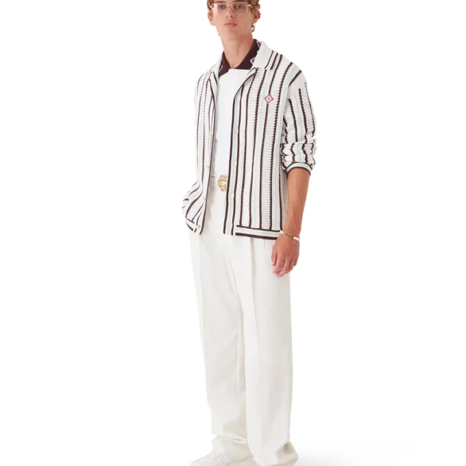 Cămașă din bumbac croșetat cu dungi Cămașă din bumbac croșetat cu dungi