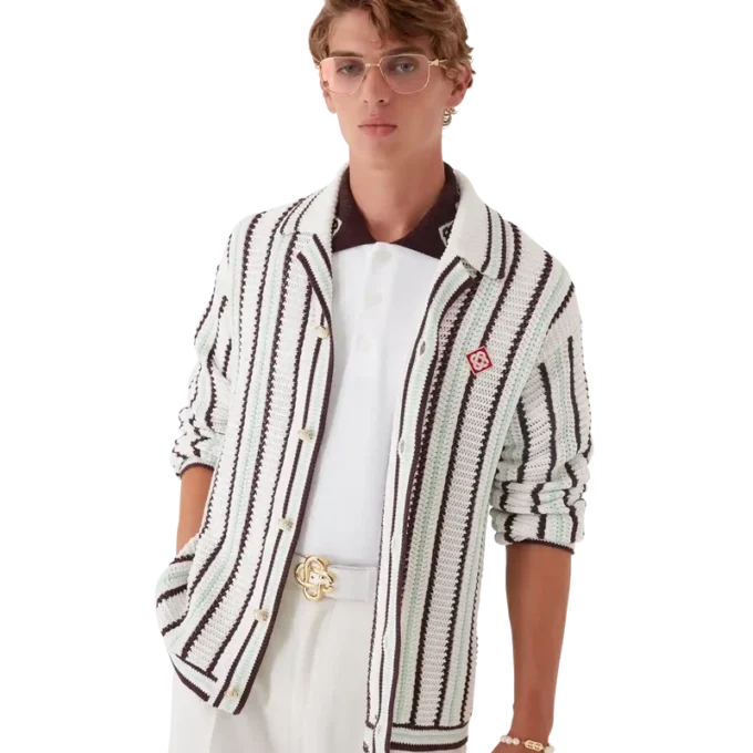 Cămașă din bumbac croșetat cu dungi Cămașă din bumbac croșetat cu dungi