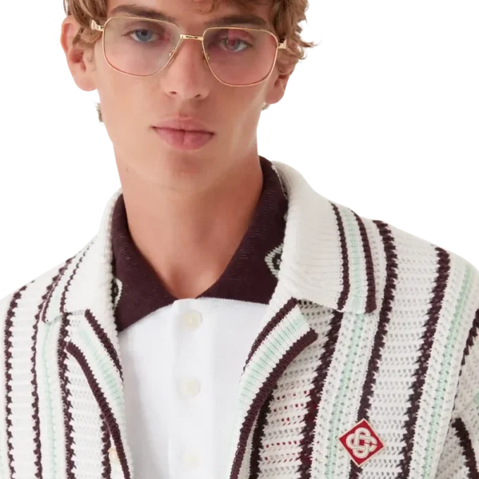 Cămașă din bumbac croșetat cu dungi Cămașă din bumbac croșetat cu dungi