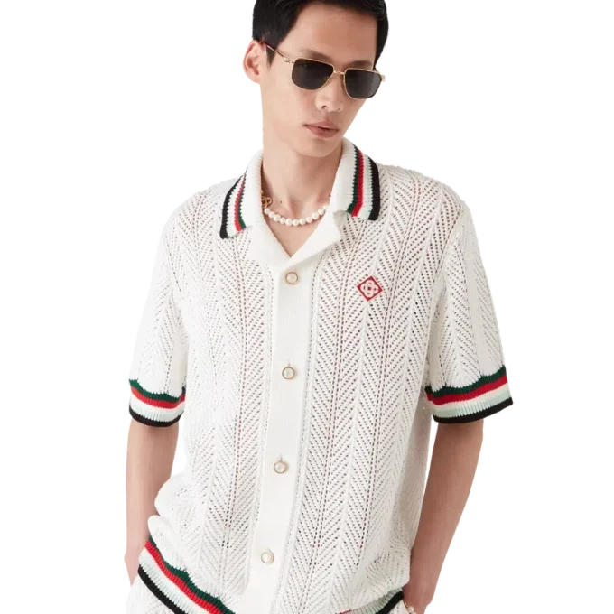 Cămașă din bumbac cu mâneci scurte și croșetată Montagne Ondulee