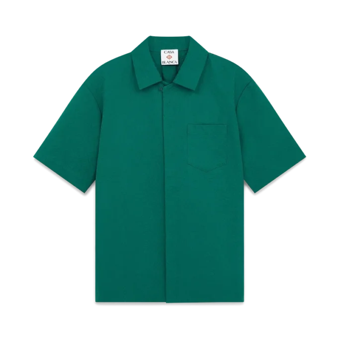 Cămașă din bumbac cu monogramă, cu mâneci scurte și imprimeu jacquard