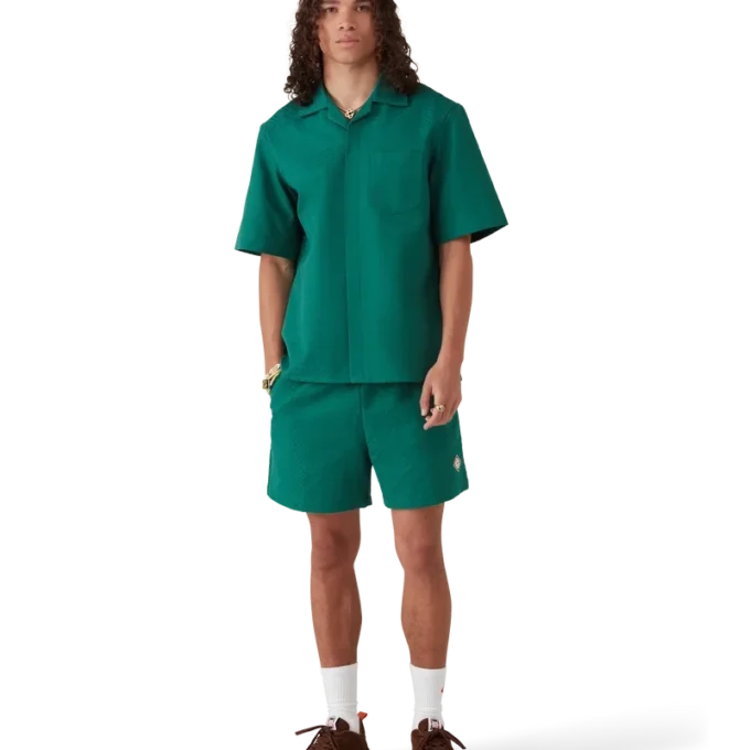 Cămașă din bumbac cu monogramă, cu mâneci scurte și imprimeu jacquard