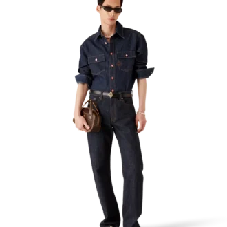 Cămașă din denim cu mâneci scurte și logo brodat