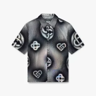 Cămașă din denim cu mâneci scurte și monogramă perlată