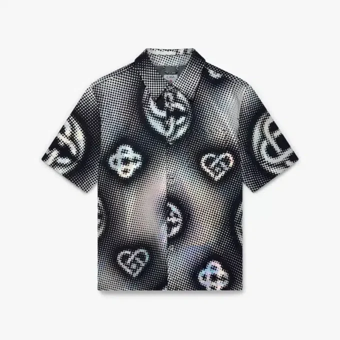 Cămașă din denim cu mâneci scurte și monogramă perlată