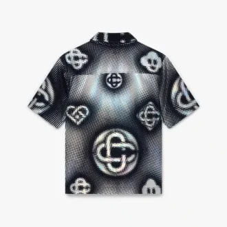 Cămașă din denim cu mâneci scurte și monogramă perlată