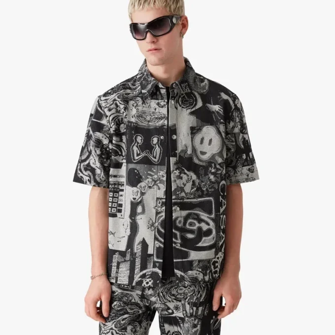 Cămașă din denim cu mâneci scurte Rave Collage