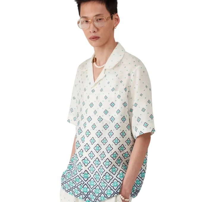 Cămașă din in cu monogramă în degrade