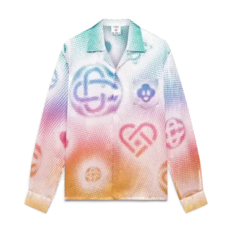 Cămașă din mătase cu mâneci lungi și logo Halftone