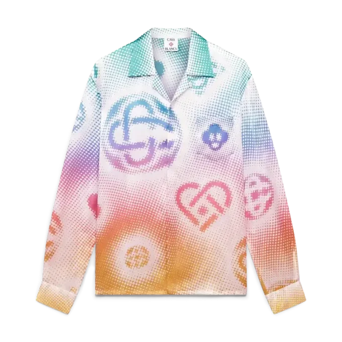 Cămașă din mătase cu mâneci lungi și logo Halftone