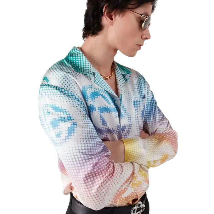 Cămașă din mătase cu mâneci lungi și logo Halftone