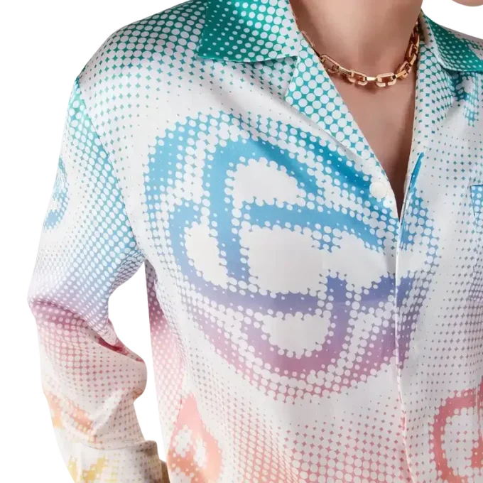 Cămașă din mătase cu mâneci lungi și logo Halftone