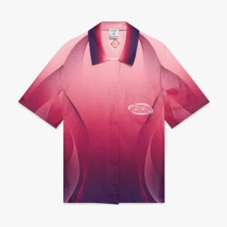 Cămașă din mătase cu mâneci scurte, guler cubanez și degrade de culoare aubergine Cămașă din mătase cu mâneci scurte, guler cubanez și degrade de culoare aubergine