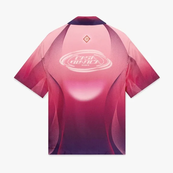 Cămașă din mătase cu mâneci scurte, guler cubanez și degrade de culoare aubergine