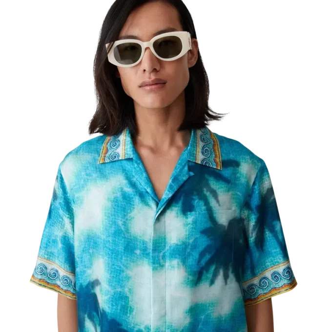 Cămașă din mătase cu mâneci scurte și emblemă Poolside Cămașă din mătase cu mâneci scurte și emblemă Poolside