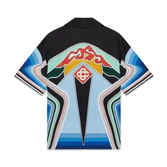 Cămașă din mătase cu mâneci scurte și imprimeu grafic cu munți