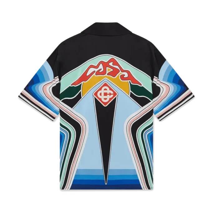 Cămașă din mătase cu mâneci scurte și imprimeu grafic cu munți