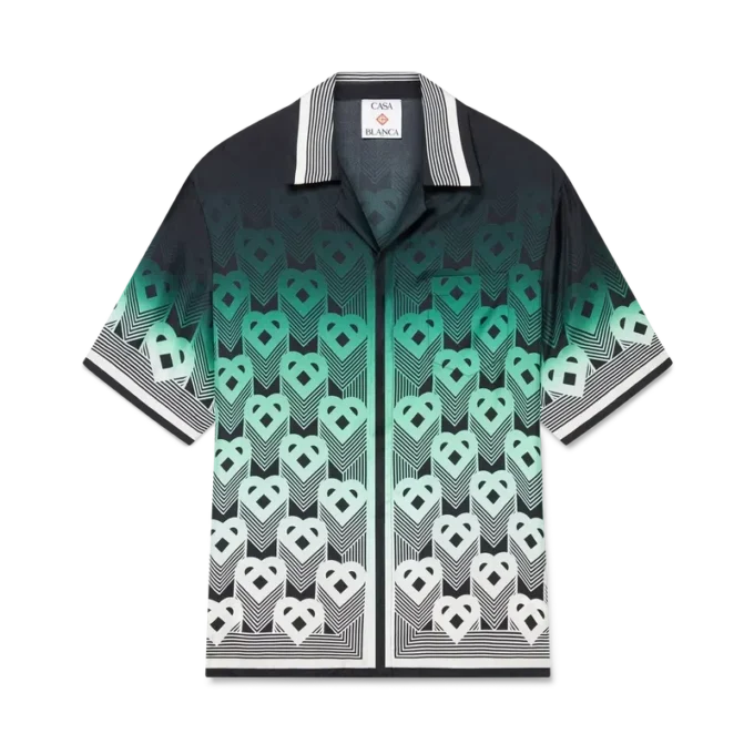 Cămașă din mătase cu mâneci scurte și monogramă în degrade