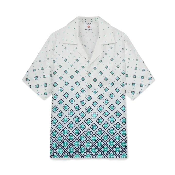 Cămașă din mătase cu mâneci scurte și monogramă în degrade