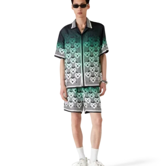 Cămașă din mătase cu mâneci scurte și monogramă în degrade