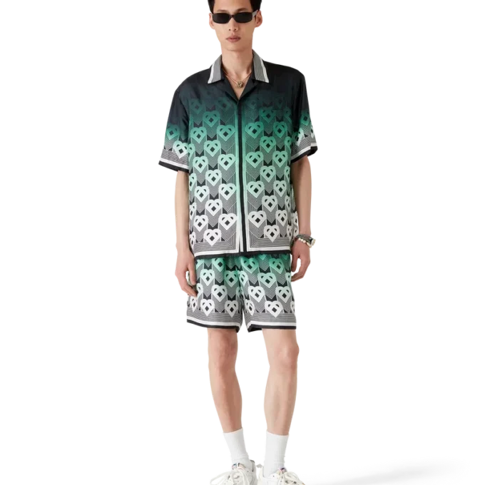 Cămașă din mătase cu mâneci scurte și monogramă în degrade