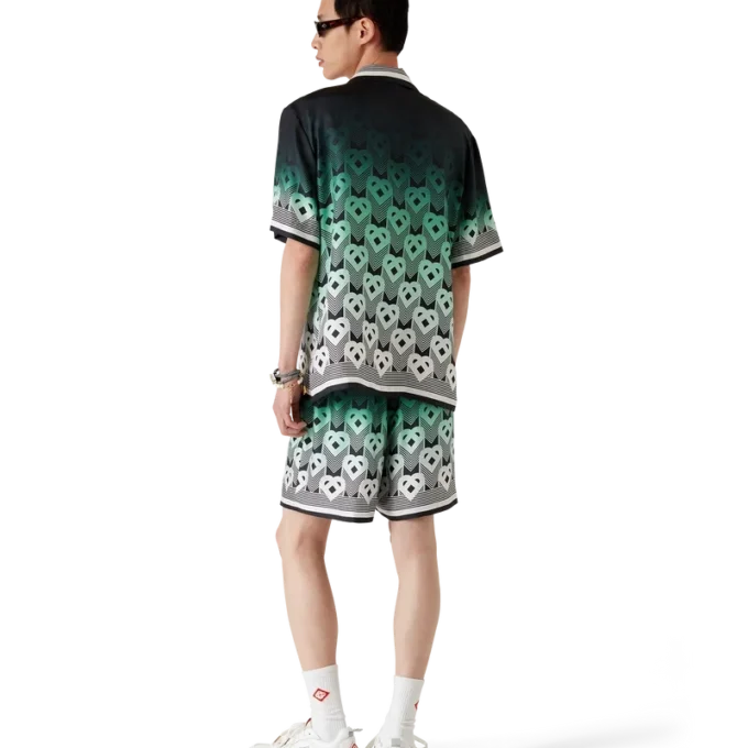 Cămașă din mătase cu mâneci scurte și monogramă în degrade