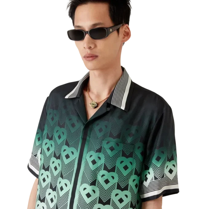 Cămașă din mătase cu mâneci scurte și monogramă în degrade