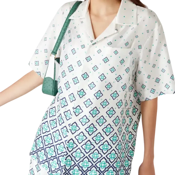 Cămașă din mătase cu mâneci scurte și monogramă în degrade