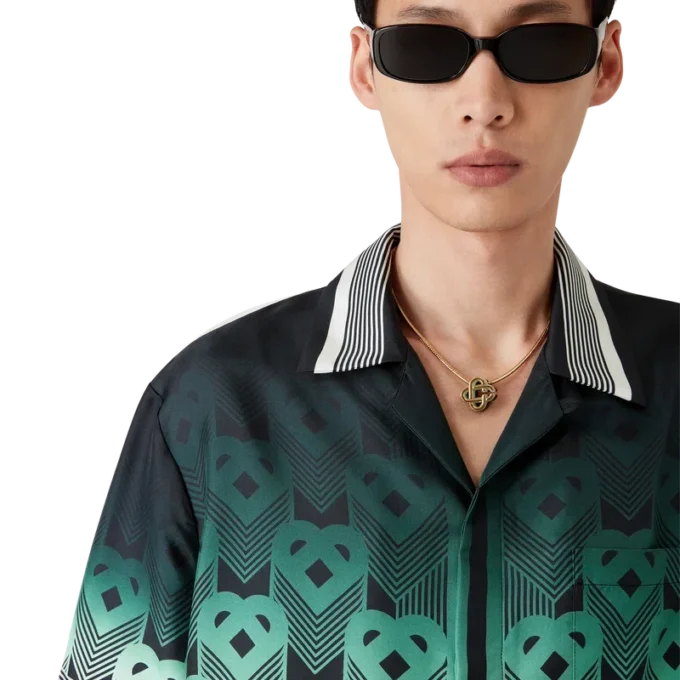 Cămașă din mătase cu mâneci scurte și monogramă în degrade