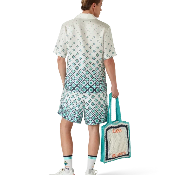 Cămașă din mătase cu mâneci scurte și monogramă în degrade