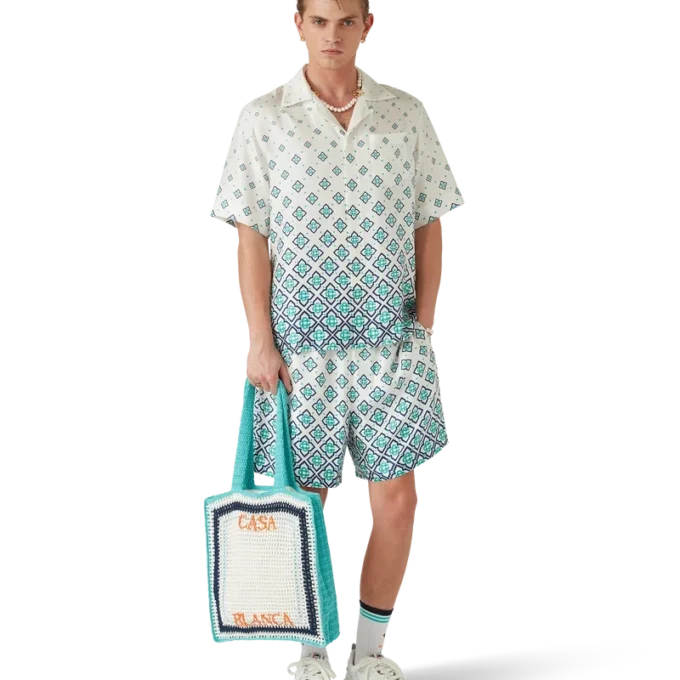 Cămașă din mătase cu mâneci scurte și monogramă în degrade