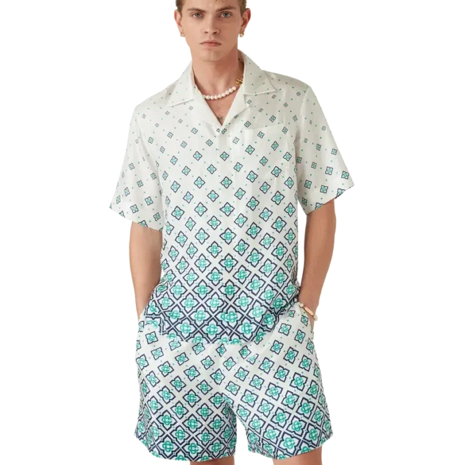 Cămașă din mătase cu mâneci scurte și monogramă în degrade