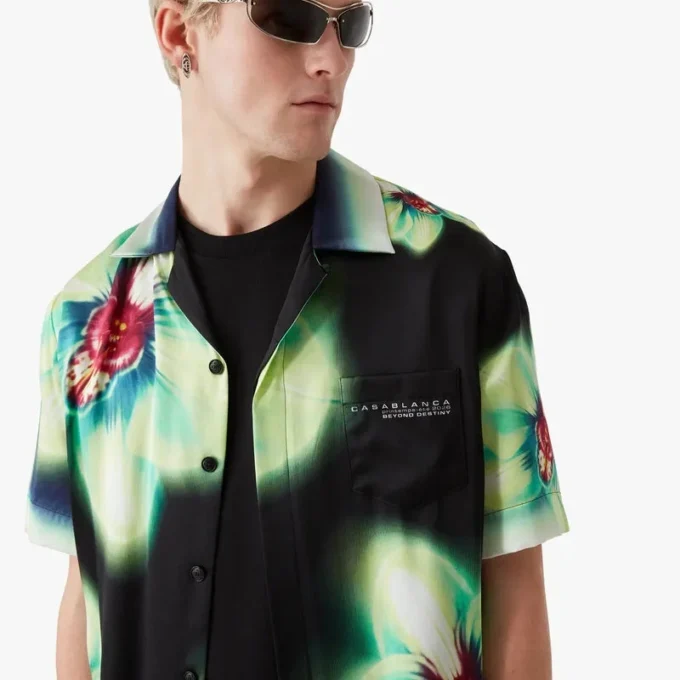 Cămașă din mătase cu mâneci scurte Orchid Glitch