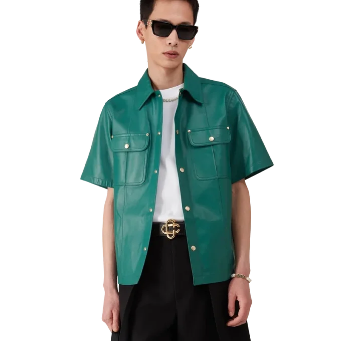 Cămașă din piele cu mâneci scurte