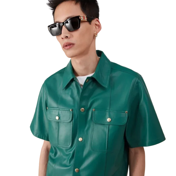Cămașă din piele cu mâneci scurte