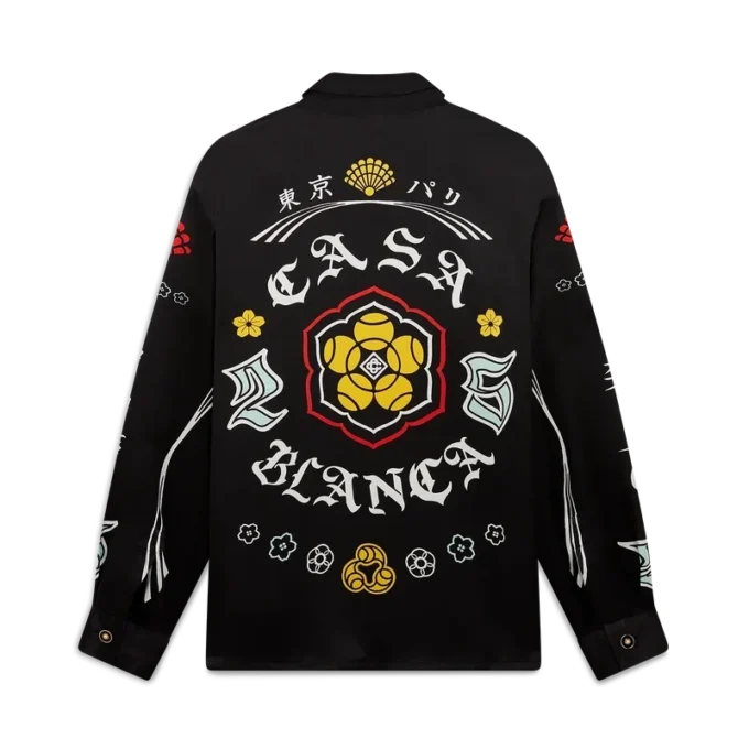 Cămașă din satin de mătase cu mâneci lungi și emblemă