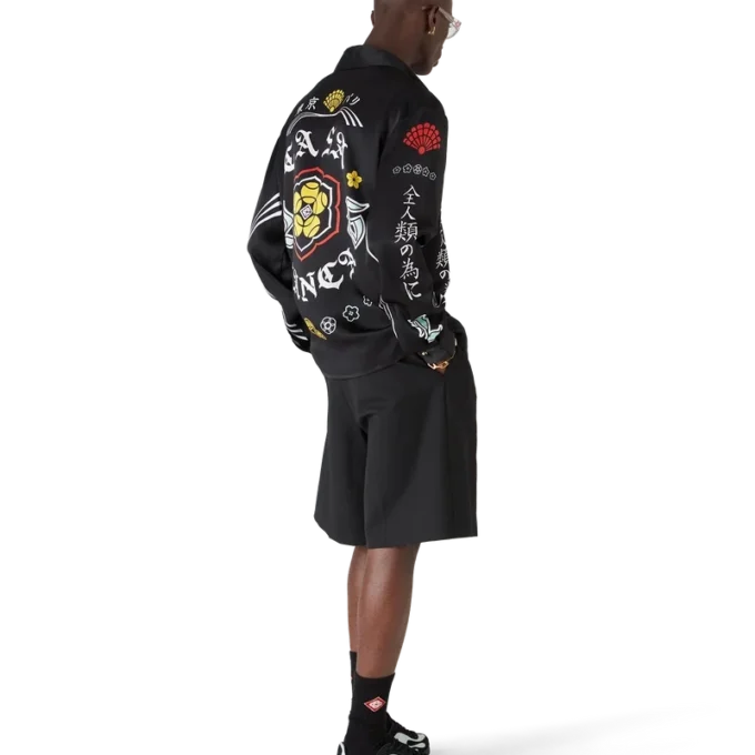 Cămașă din satin de mătase cu mâneci lungi și emblemă