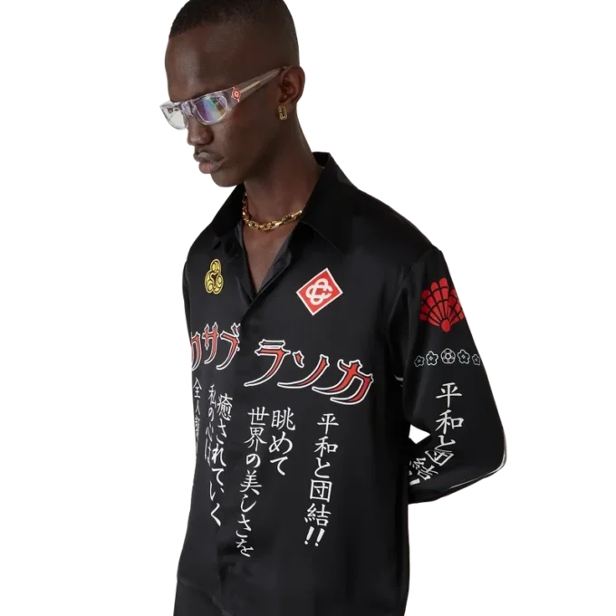 Cămașă din satin de mătase cu mâneci lungi și emblemă