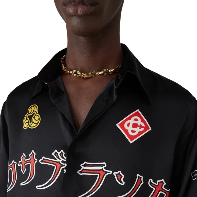 Cămașă din satin de mătase cu mâneci lungi și emblemă