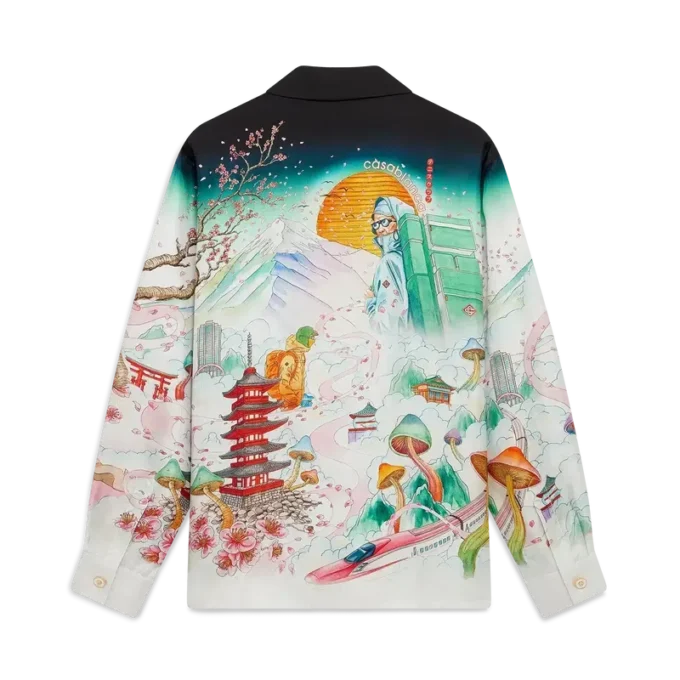 Cămașă din twill de mătase cu mâneci lungi și imprimeu floral