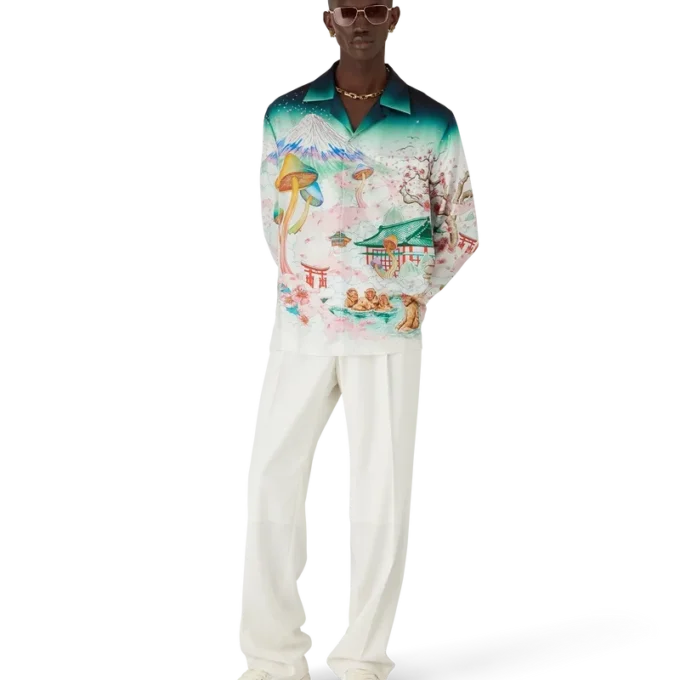 Cămașă din twill de mătase cu mâneci lungi și imprimeu floral