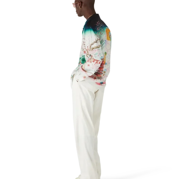 Cămașă din twill de mătase cu mâneci lungi și imprimeu floral