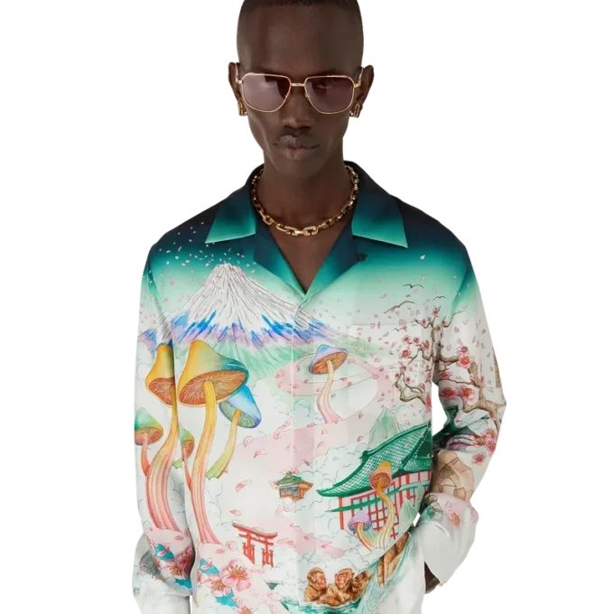 Cămașă din twill de mătase cu mâneci lungi și imprimeu floral