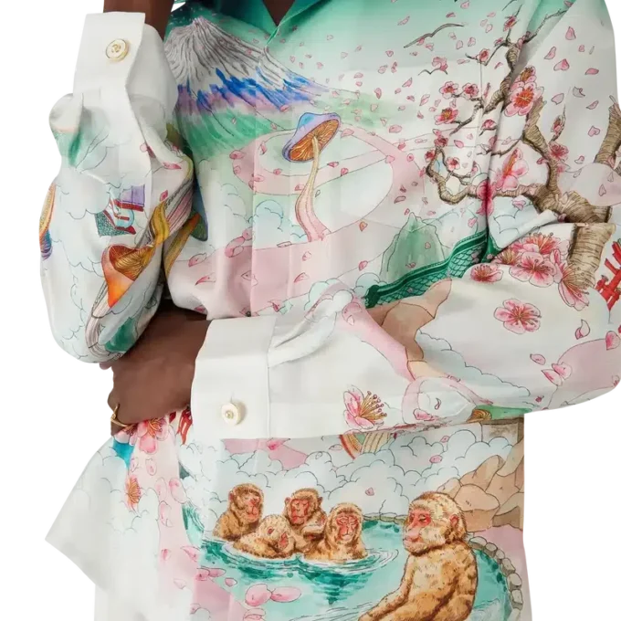 Cămașă din twill de mătase cu mâneci lungi și imprimeu floral