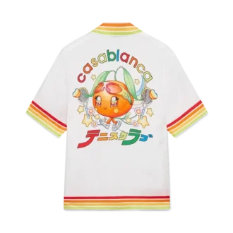 Cămașă din twill de mătase cu mâneci scurte și mascota portocalie