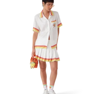 Cămașă din twill de mătase cu mâneci scurte și mascota portocalie