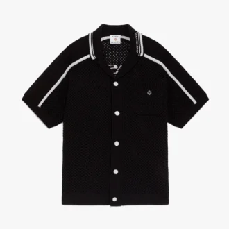 Cămașă neagră cu mâneci scurte din plasă