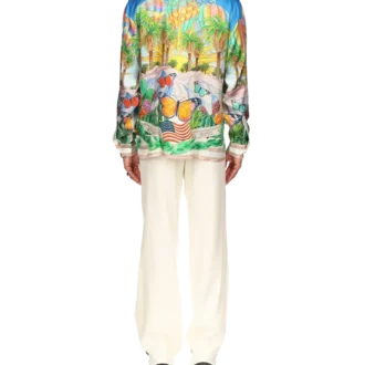 Cămașă psihedelică din mătase cu guler cubanez